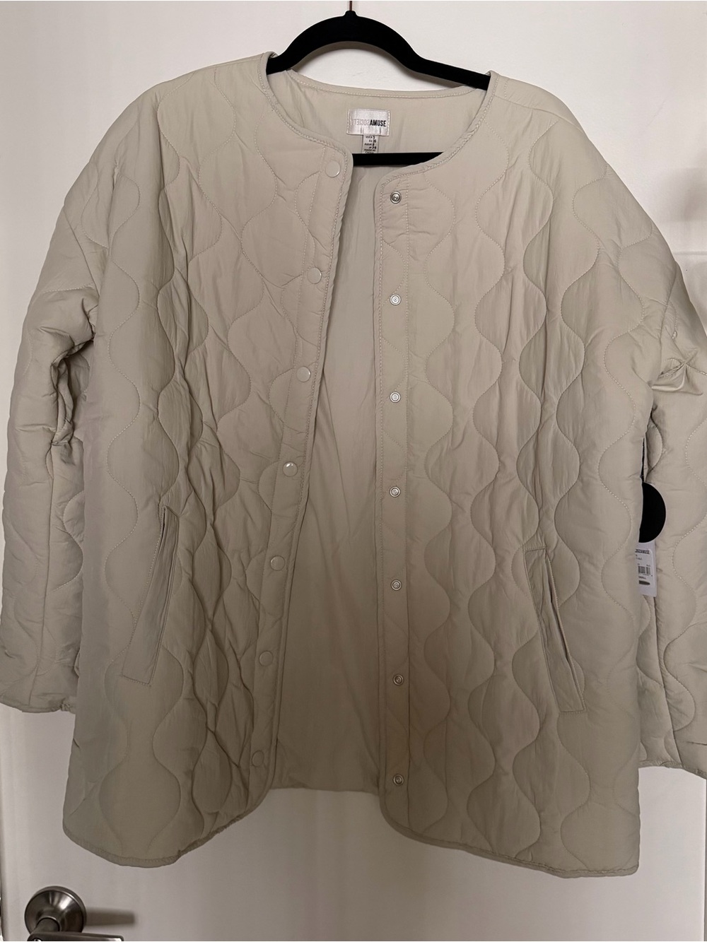 Amuse Society Quilted Round-Neck Puffer Jacket in Light Beige
